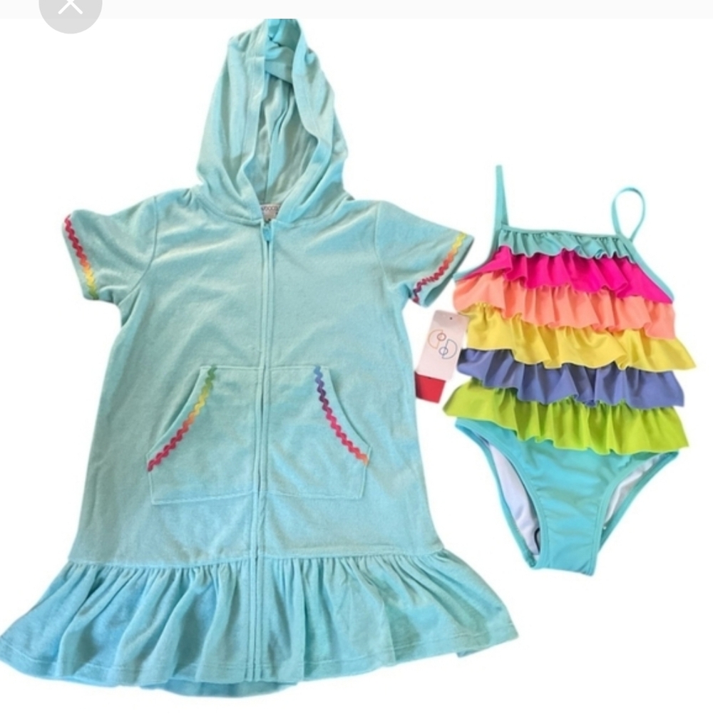 Flapdoodles 2-piece Swim Set Colorful Ruffle Swimsuit with Cover-Up - Picture 2 of 3
